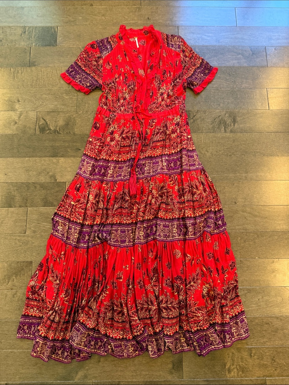 Free People Red and Purple Boho Tiered Maxi Dress
